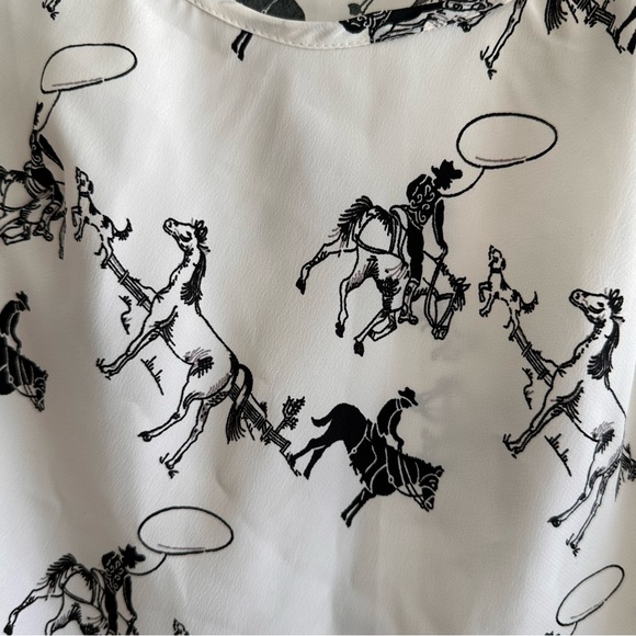 Chai Design Wrangler Cowboy Horse Cream & Black Tank Top Sz M - Picture 7 of 8